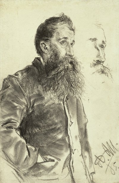 Studie van een man met een baard, zijn hand in zijn zak door Adolph Menzel