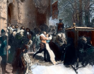 Zweedse koning Gustav Adolf verwelkomt zijn vrouw, Maria Eleonora van Brandenburg door Adolph Friedrich Erdmann von Menzel