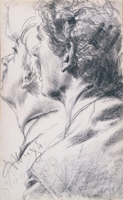 Het hoofd van een jonge man in profiel naar links, 1884 door Adolph Menzel