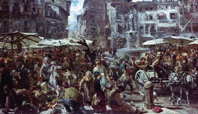 De Markt van Verona door Adolph Menzel