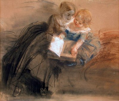 Jonge vrouw met een kind, tussen 1844 en 1850 door Adolph Menzel