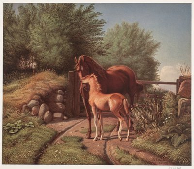 Een merrie met haar veulen door Johan Adolph Kittendorff