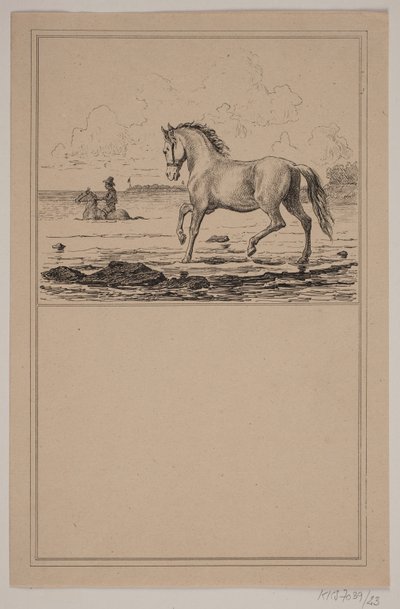 Het paard in het water. Nr. 22 in Chr. Winther en M. Rørbye, "25 Afbeeldingen voor kleine kinderen" door Johan Adolph Kittendorff