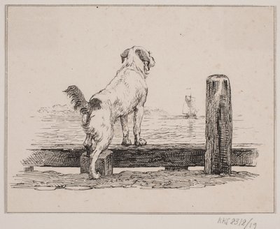 Hond op het strand door Johan Adolph Kittendorff