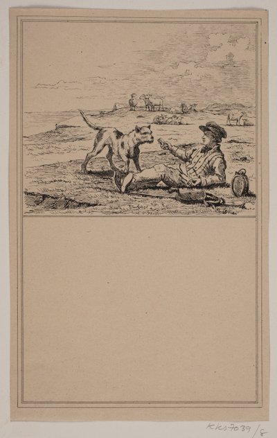 De herder en de hond. Nr. 7 in Chr. Winther en M. Rørbye, "25 Afbeeldingen voor kleine kinderen" door Johan Adolph Kittendorff