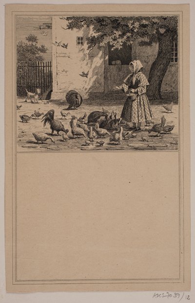 In de kippenren. Nr. 11 in Chr. Winther en M. Rørbye, "25 Afbeeldingen voor kleine kinderen" door Johan Adolph Kittendorff
