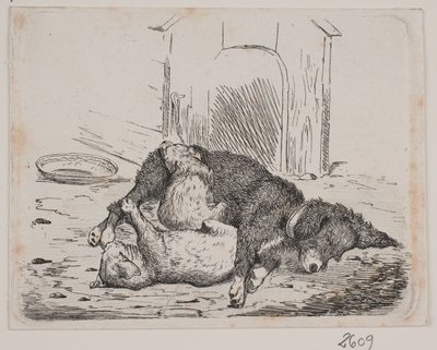 Kettinghond met pup door Johan Adolph Kittendorff