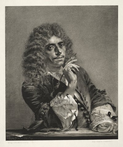 Essay on Stone with Brush and Scraper: Portret van Molière, 1850 door Adolph Menzel