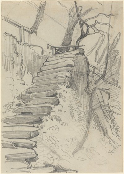 Trap van Stenen Treden in een Tuin door Adolph Menzel