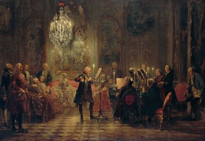 Fluitconcert met Frederik de Grote in Sanssouci door Adolph Menzel