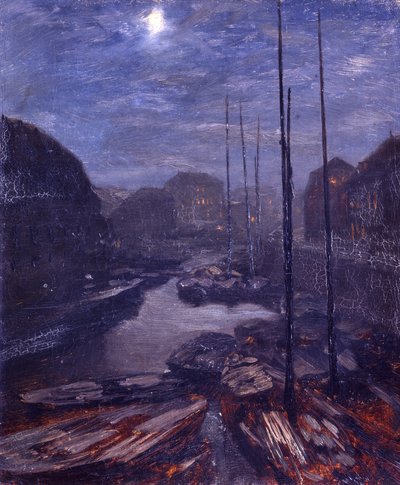 Maanlicht boven de Friedrichsgracht in het oude Berlijn door Adolph Menzel
