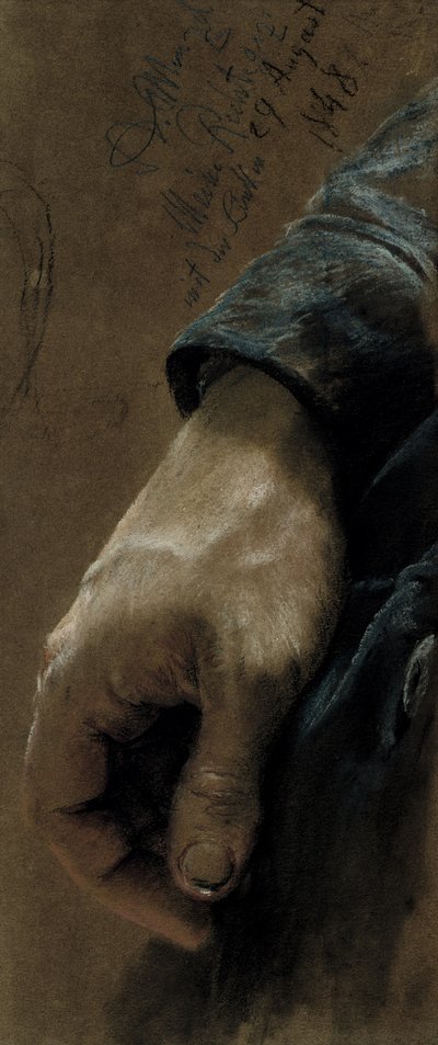 Mijn rechterhand getekend met mijn linkerhand door Adolph Menzel