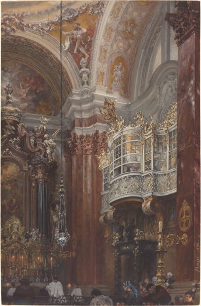 Het interieur van de Jacobskirche in Innsbruck door Adolph Menzel