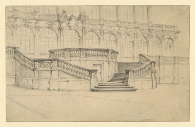 Trappenhuis naar de Wiskundig-Fysische Salon in de Zwinger in Dresden door Adolph Menzel