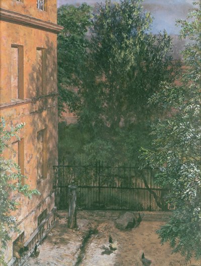 Uitzicht op een kleine binnenplaats door Adolph Menzel
