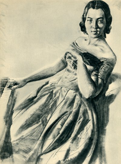 Vrouw aan de piano, 1846 door Adolph Menzel