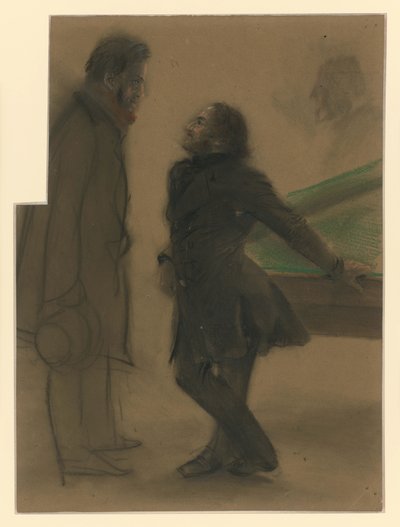 Twee heren aan de biljarttafel door Adolph Menzel