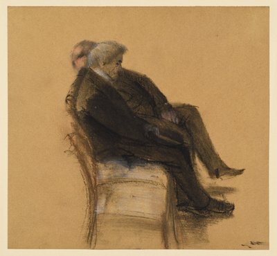 Twee heren in zwarte pakken die naast elkaar zitten door Adolph Menzel