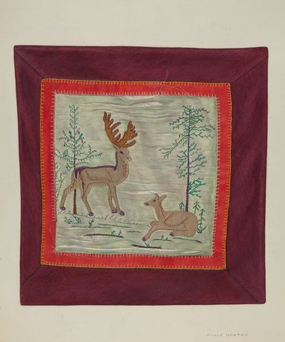 Detail van applicatie-deken, ca. 1941 door Adolph Opstad