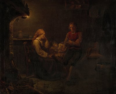 Het zieke kind door Adolph Tidemand