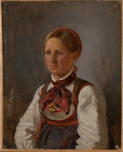 Portret van Gunild Olsdatter uit Tinn door Adolph Tidemand