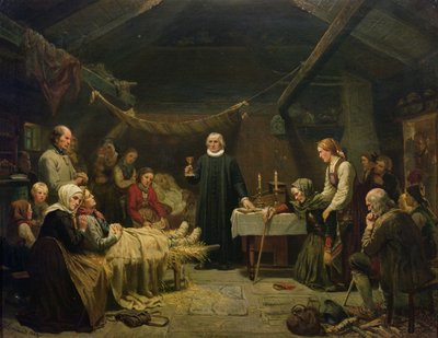 De zieke berenjager. Het laatste sacrament door Adolph Tidemand