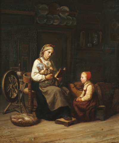De moeder die lesgeeft door Adolph Tidemand