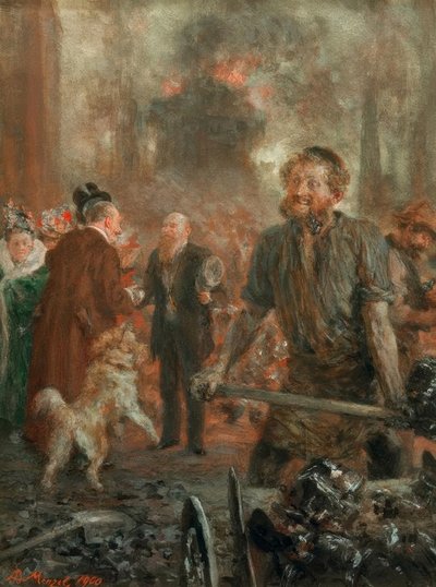 Bezoek in de ijzerfabriek door Adolph Menzel