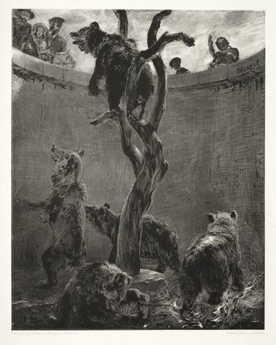 Essay on Stone with Brush and Scraper: De Berenkuil door Adolph Menzel