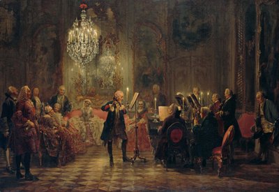 Fluitconcert van Frederik de Grote in Sanssouci door Adolph Menzel