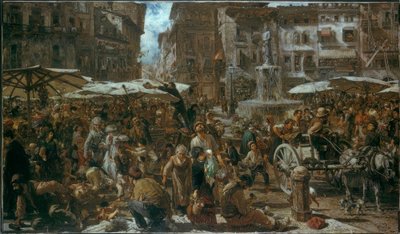 Piazza d’Erbe in Verona door Adolph Menzel