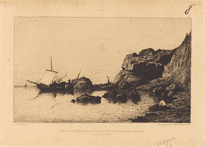 Vissersboot die aanlegt in de rotsen van Collioure door Adolphe Appian