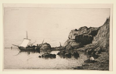 Vissersboot die aanlegt bij de rotsen van Collioure (Pyreneeën Orientales) door Adolphe Appian