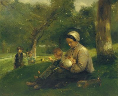 Moeder en haar kinderen bij Saint-Siméon: de liefhebbende moeder door Adolphe Felix Cals