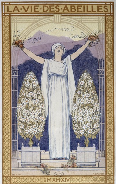 Het leven van bijen: Allegorie - Tekening door A. Giraudon door Adolphe Giraudon