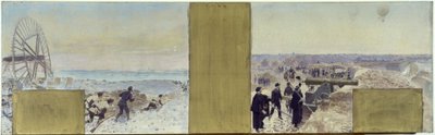 Schets voor het kabinet van de prefect van het Hôtel de Ville de Paris: Zeelieden op expeditie. De ballon boven de loopgraven door Adolphe Gustave Binet