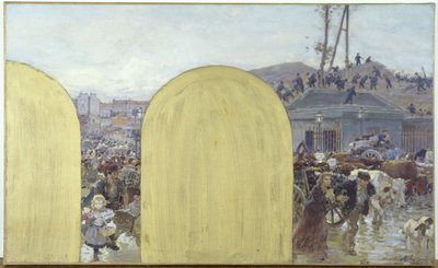 Schets voor het kabinet van de prefect van het Hôtel de Ville de Paris: De terugkeer naar Parijs van de inwoners van de voorsteden: Het beleg van Parijs in 1870, in 1895 door Adolphe Gustave Binet