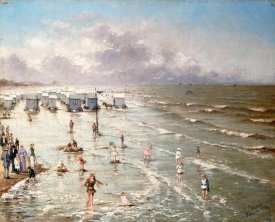 Het strand van Oostende, 1892 door Adolphe Jacobs