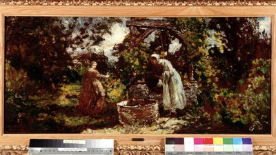 Een elegante en haar dienstmeid bij de put door Adolphe Joseph Thomas Monticelli