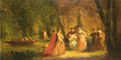 Vrouwen in het Park bij een Rivier door Adolphe Joseph Thomas Monticelli