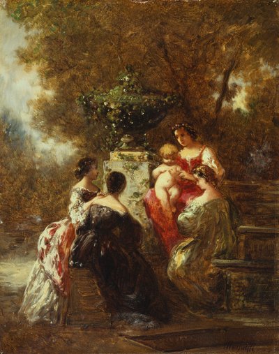 Figuren in een park door Adolphe Joseph Thomas Monticelli