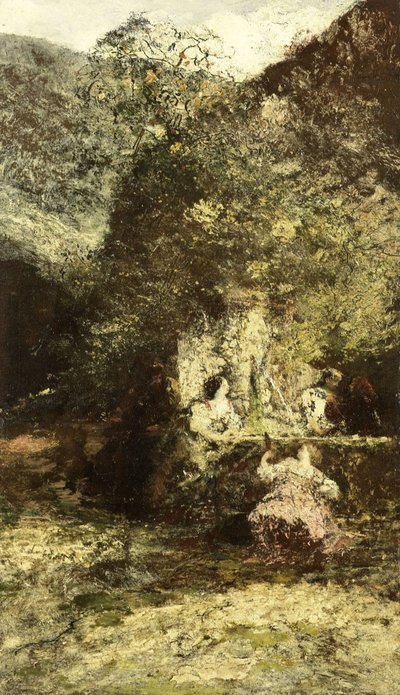 Figuren bij een fontein door Adolphe Joseph Thomas Monticelli