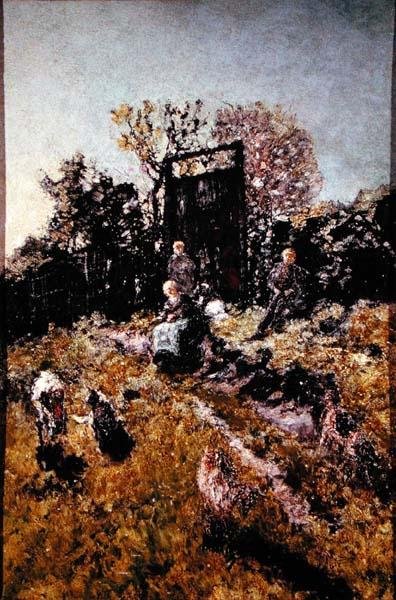 Landschap met figuren en geiten, voor 1866 door Adolphe Joseph Thomas Monticelli
