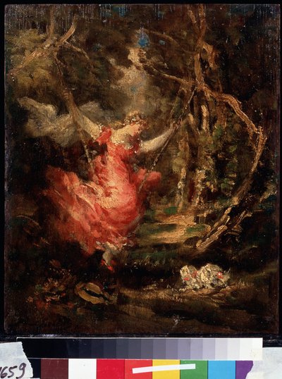 Op de schommel door Adolphe Joseph Thomas Monticelli