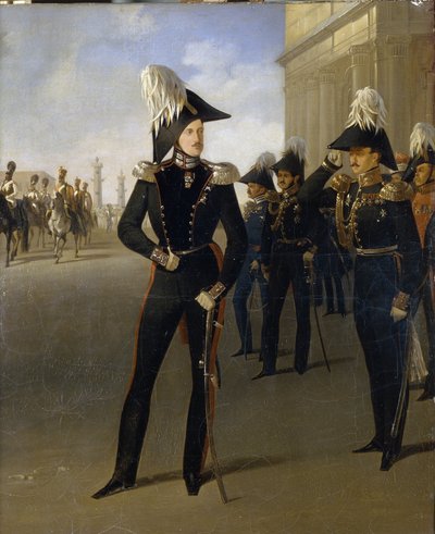 Keizer Nicolaas I ontvangt het officiële rapport van prins Lobanov-Rostovsky door Adolphe Ladurner