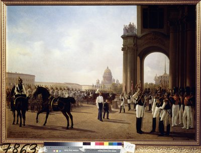Militaire parade op het Paleisplein in Sint-Petersburg door Adolphe Ladurner