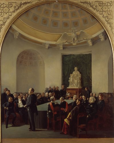 De ceremoniële bijeenkomst van de Academie van Kunsten in 1839, 1840 door Adolphe Ladurner