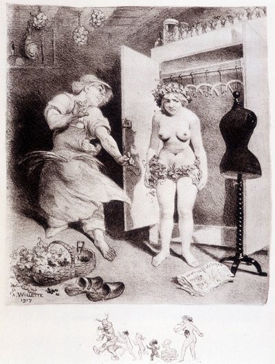 De hebzucht - tekening door Willette door Adolphe Leon Willette
