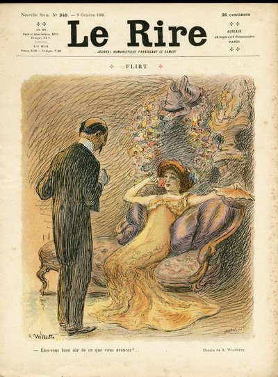 Illustratie van Adolphe dit Willette (1857-1926) voor de Omslag van Le Rire, 09/10/09 - Flirt - Liefde, Mode, Interne architectuur door Adolphe Leon Willette
