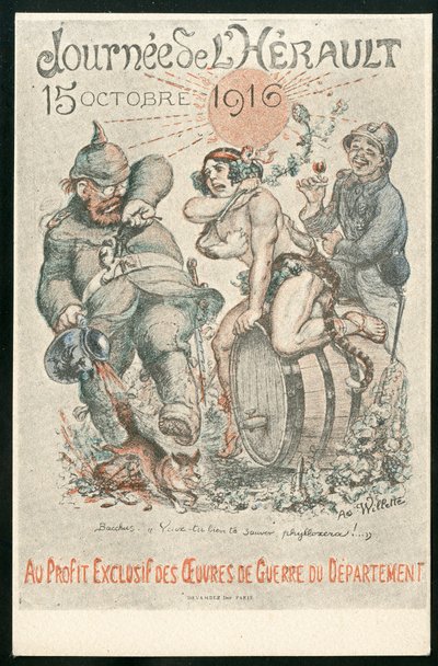 Ansichtkaart, Satirisch in kleuren door Adolphe Leon Willette